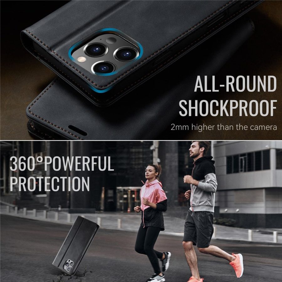 6601160821A-6 CASEME For iPhone 12 Pro Max Case RFID Blocking Wallet Calf Texture Vegan Leather Flip Cover