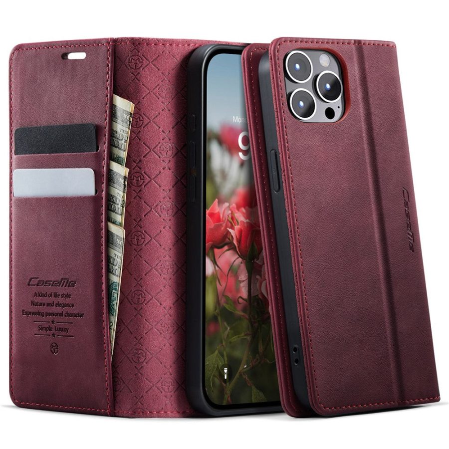 6601160821C-1 CASEME For iPhone 12 Pro Max Case RFID Blocking Wallet Calf Texture Vegan Leather Flip Cover