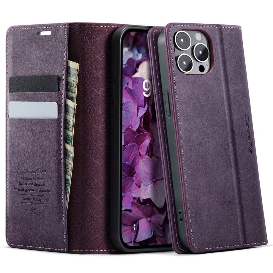 6601160821E-1 CASEME For iPhone 12 Pro Max Case RFID Blocking Wallet Calf Texture Vegan Leather Flip Cover