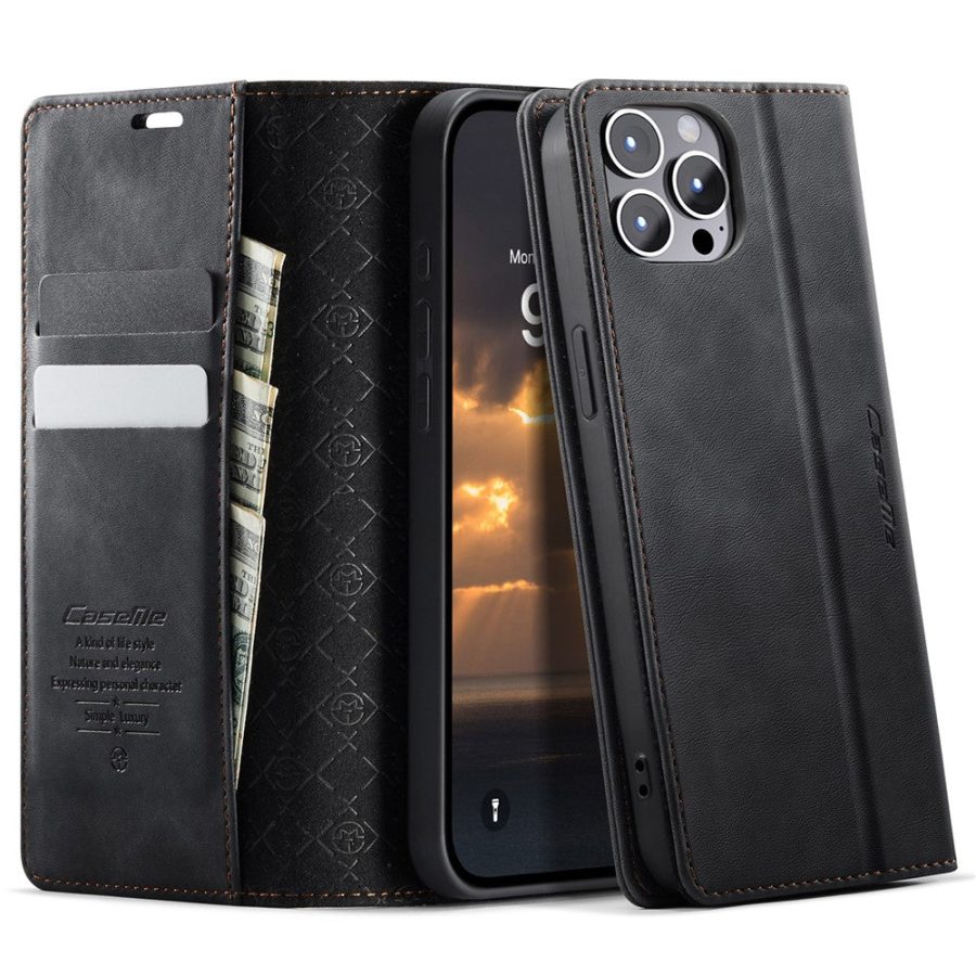 CASEME For iPhone 12 Pro / iPhone 12 Case RFID Blocking Wallet Calf Texture Vegan Leather Flip Cover