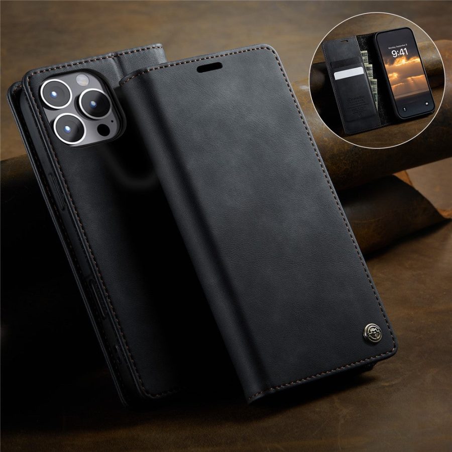 CASEME For iPhone 12 Pro / iPhone 12 Case RFID Blocking Wallet Calf Texture Vegan Leather Flip Cover