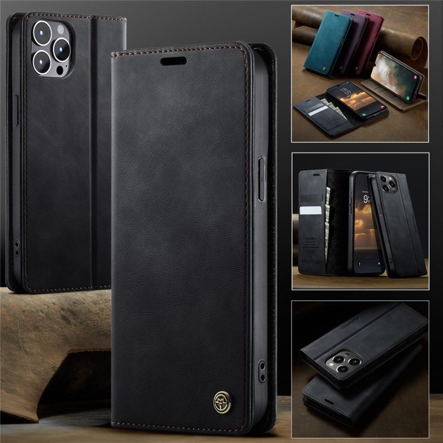 CASEME For iPhone 12 Pro / iPhone 12 Case RFID Blocking Wallet Calf Texture Vegan Leather Flip Cover