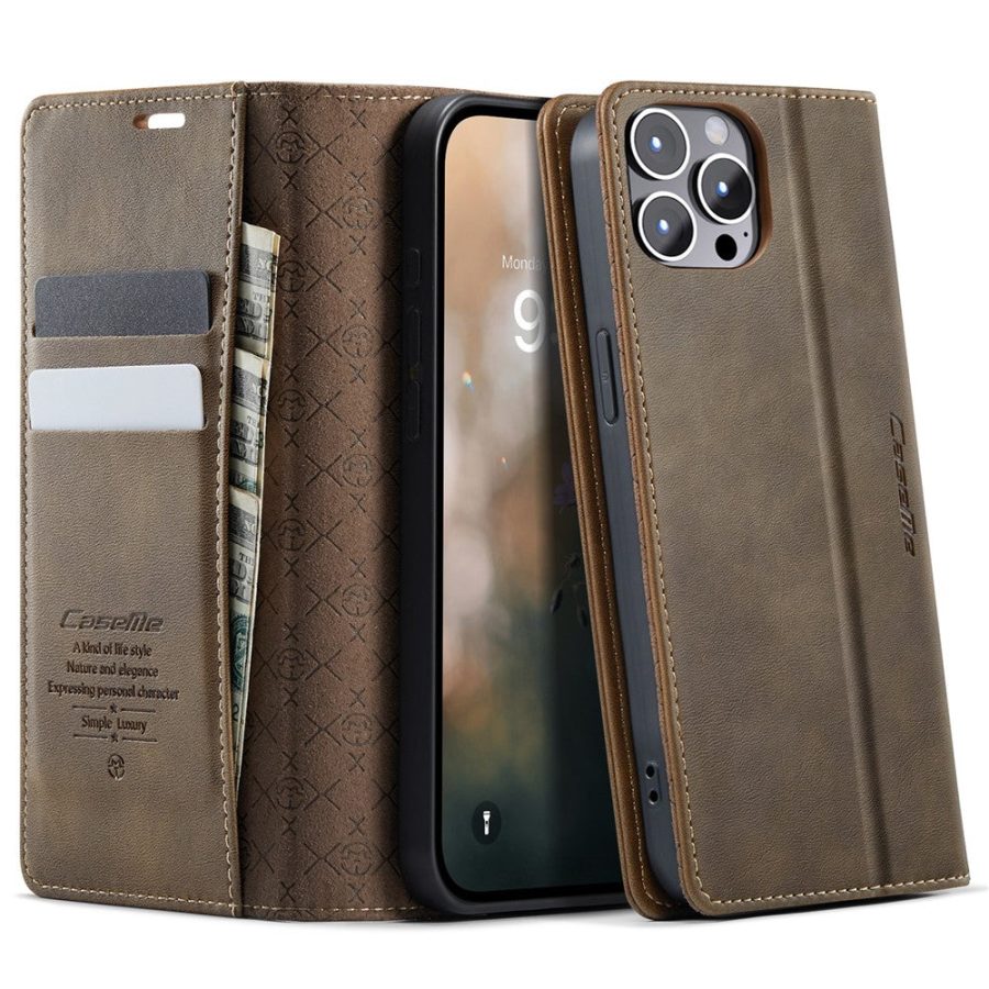 CASEME For iPhone 12 Pro / iPhone 12 Case RFID Blocking Wallet Calf Texture Vegan Leather Flip Cover