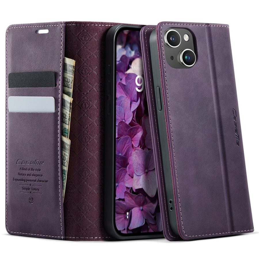 CASEME For iPhone 13 Case RFID Blocking Wallet Calf Texture Vegan Leather Flip Cover