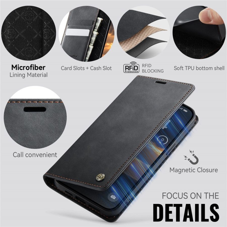 CASEME For iPhone 13 Pro Max Case RFID Blocking Wallet Calf Texture Vegan Leather Flip Cover