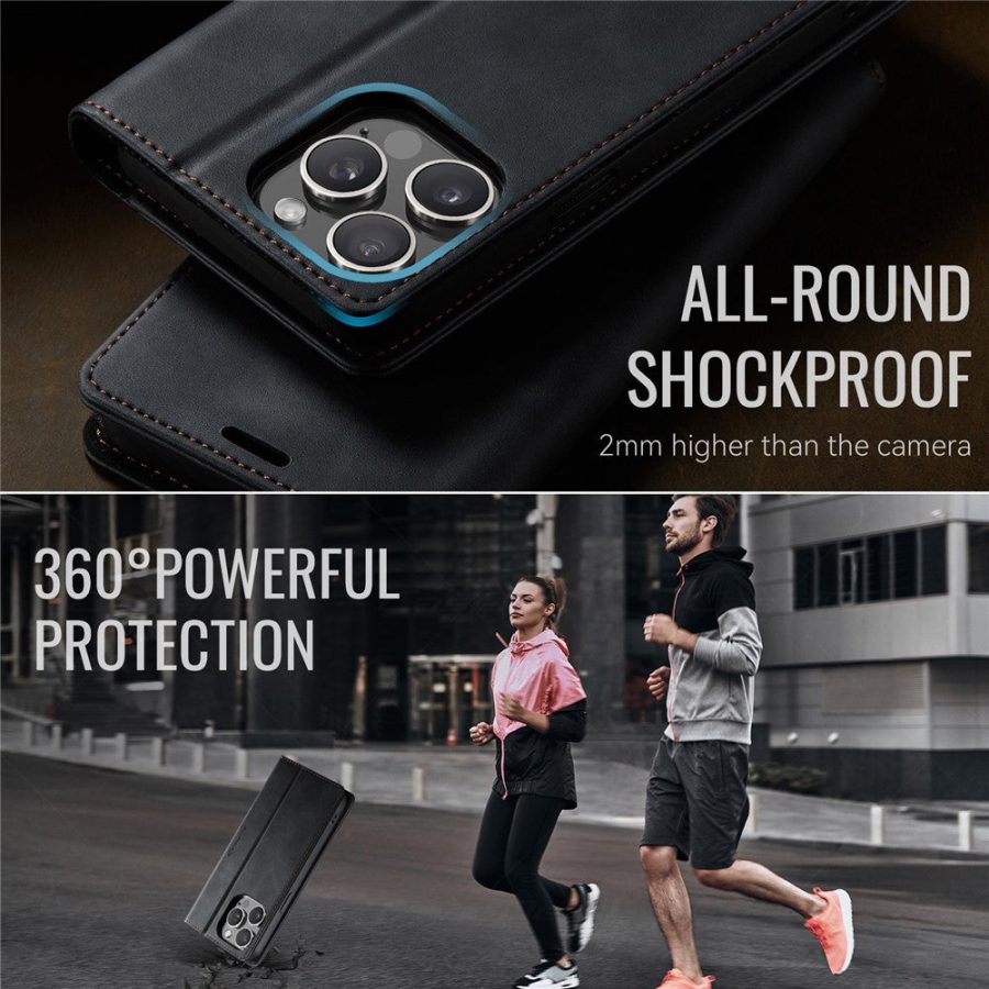 CASEME For iPhone 13 Pro Max Case RFID Blocking Wallet Calf Texture Vegan Leather Flip Cover