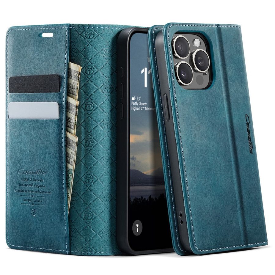 6601160828A-1 CASEME For iPhone 13 Pro Case RFID Blocking Wallet Calf Texture Vegan Leather Flip Cover