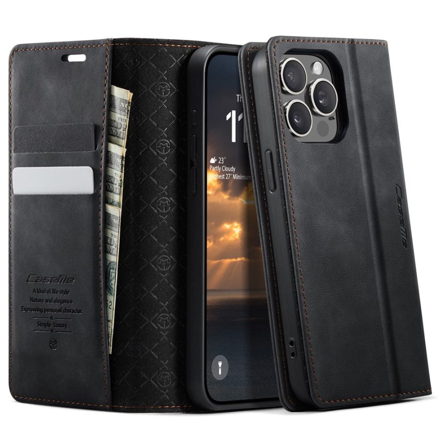 6601160828B-1 CASEME For iPhone 13 Pro Case RFID Blocking Wallet Calf Texture Vegan Leather Flip Cover