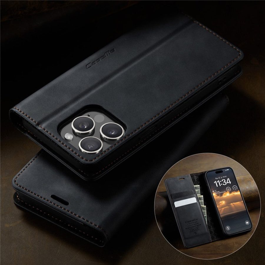 6601160828B-10 CASEME For iPhone 13 Pro Case RFID Blocking Wallet Calf Texture Vegan Leather Flip Cover