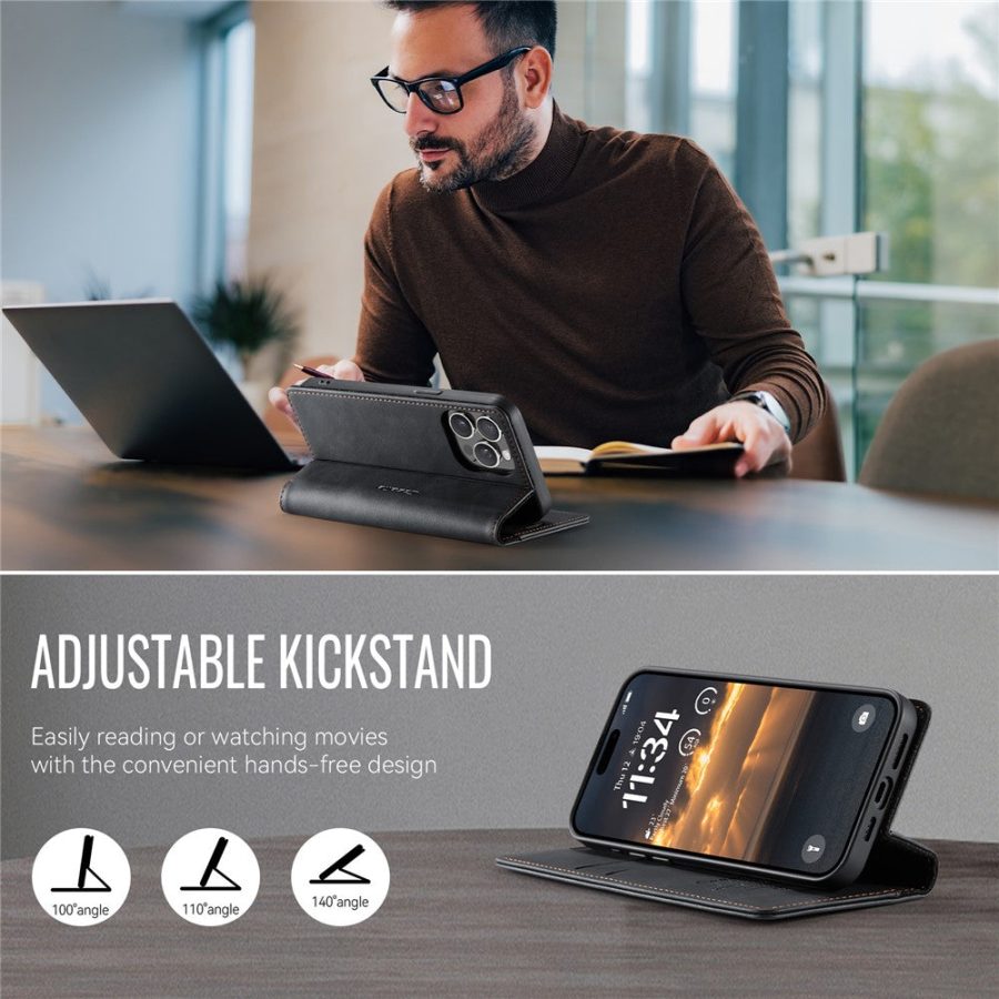 6601160828B-5 CASEME For iPhone 13 Pro Case RFID Blocking Wallet Calf Texture Vegan Leather Flip Cover
