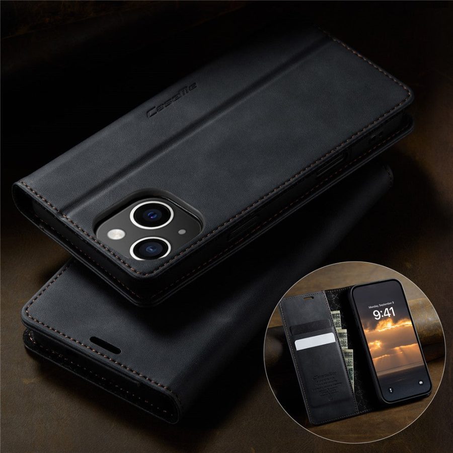 CASEME For iPhone 13 Mini Case RFID Blocking Wallet Calf Texture Vegan Leather Flip Cover