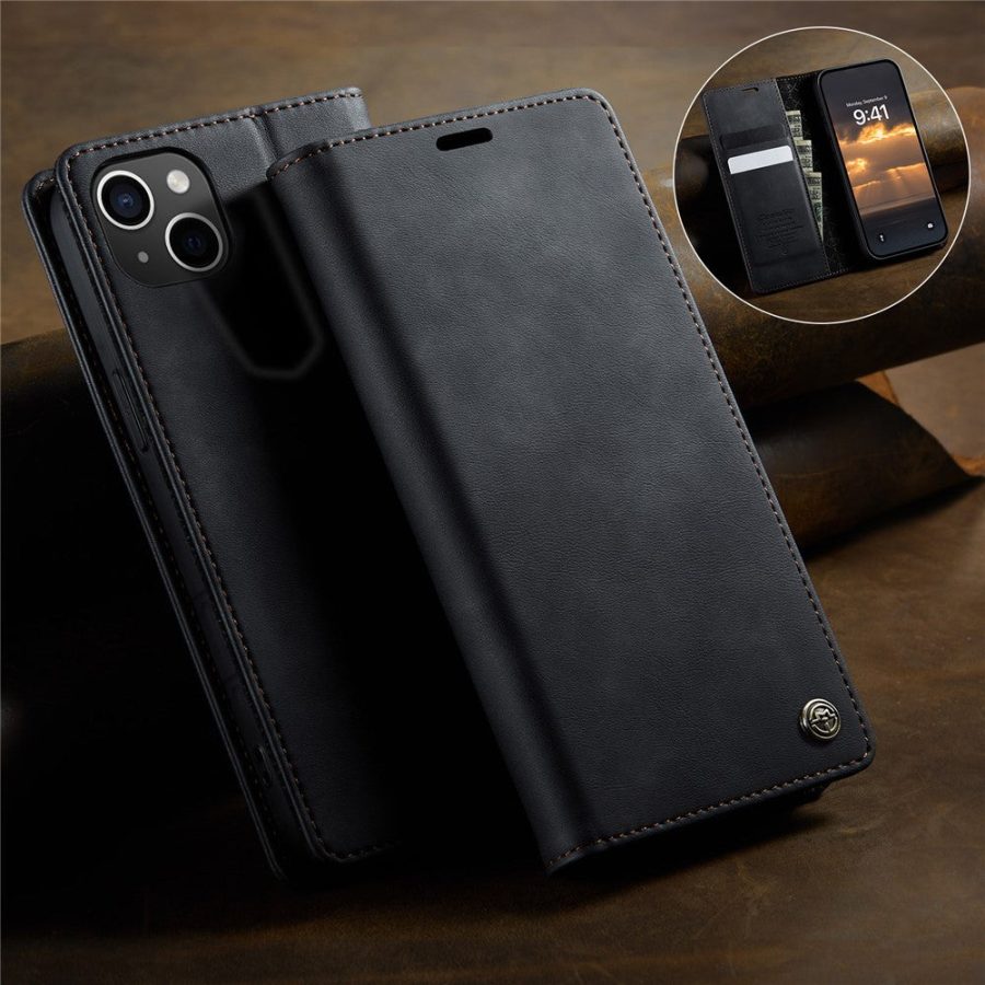 CASEME For iPhone 13 Mini Case RFID Blocking Wallet Calf Texture Vegan Leather Flip Cover