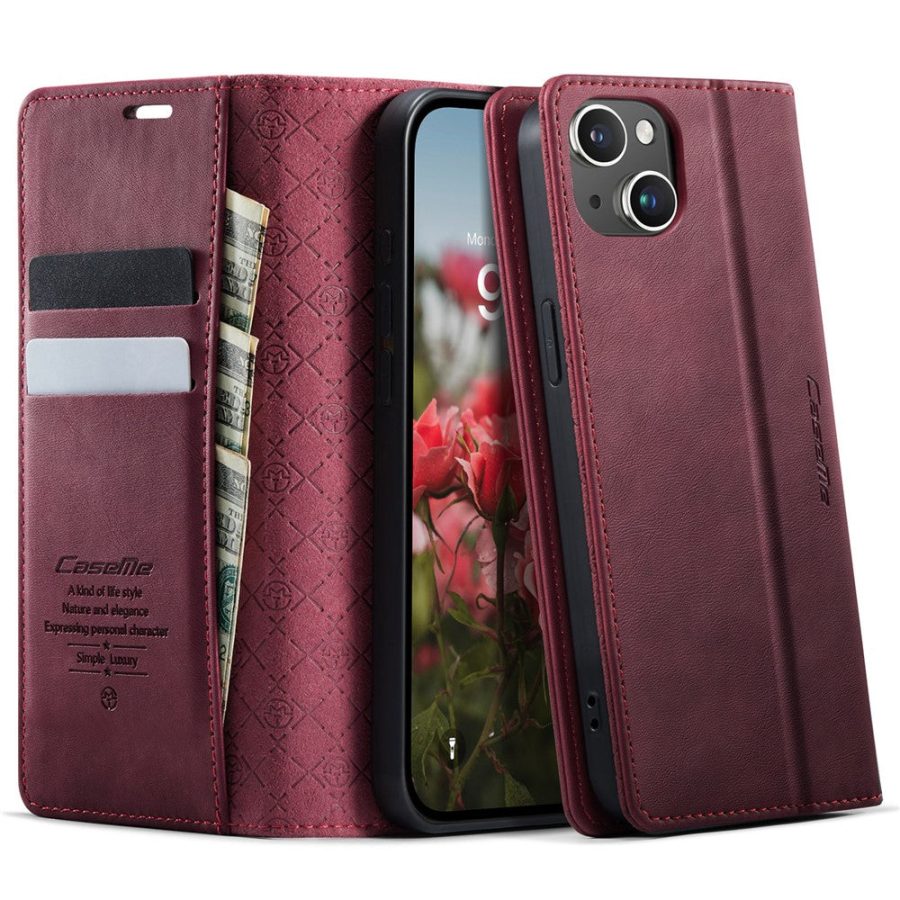 CASEME For iPhone 13 Mini Case RFID Blocking Wallet Calf Texture Vegan Leather Flip Cover