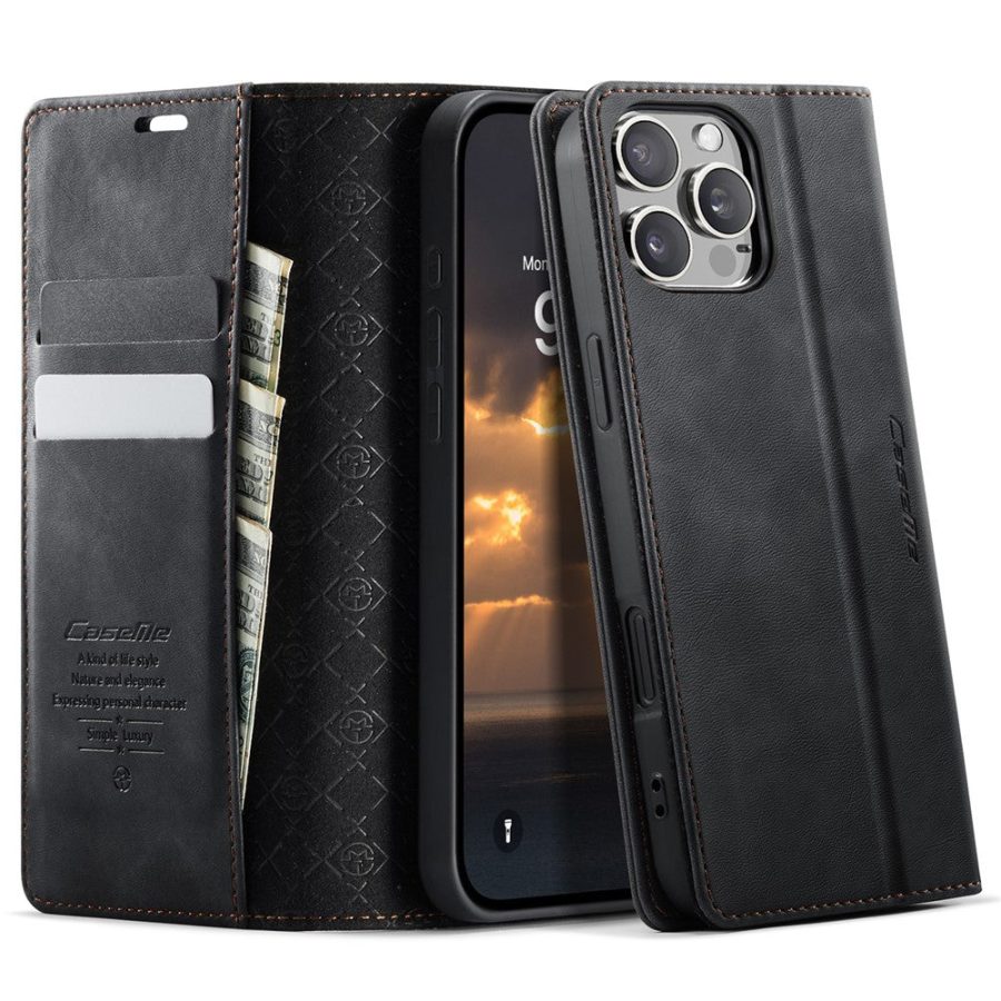 CASEME For iPhone 16 Pro Case RFID Blocking Wallet Calf Texture Vegan Leather Flip Cover