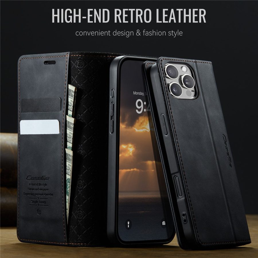 CASEME For iPhone 16 Pro Case RFID Blocking Wallet Calf Texture Vegan Leather Flip Cover