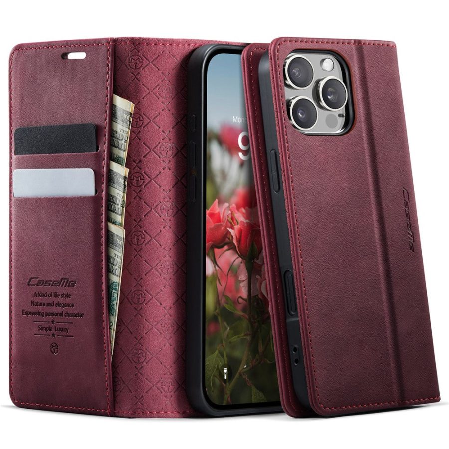 CASEME For iPhone 16 Pro Max Case RFID Blocking Wallet Calf Texture Vegan Leather Flip Cover