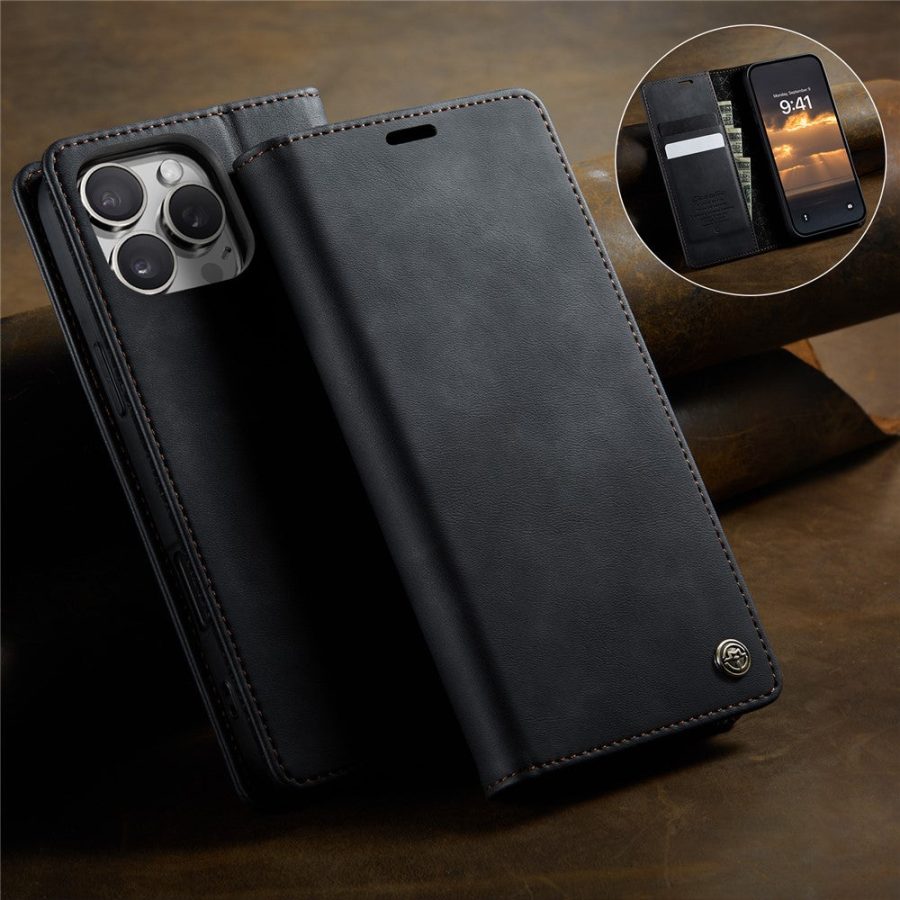 CASEME For iPhone 16 Pro Max Case RFID Blocking Wallet Calf Texture Vegan Leather Flip Cover