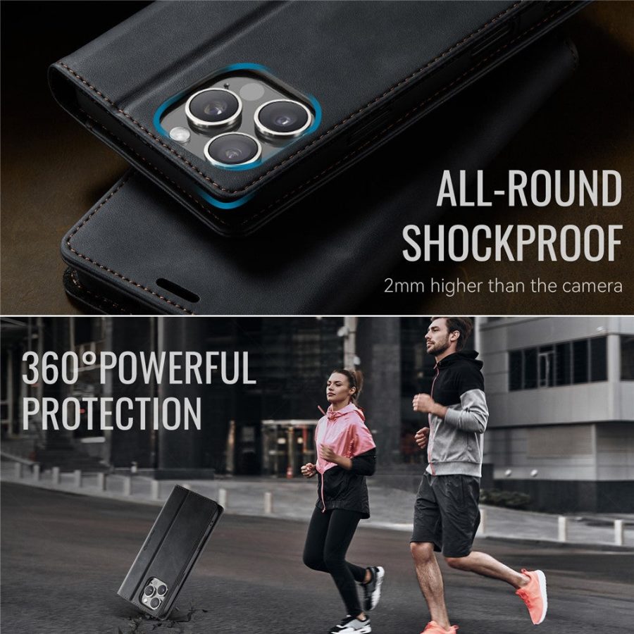 CASEME For iPhone 16 Pro Max Case RFID Blocking Wallet Calf Texture Vegan Leather Flip Cover