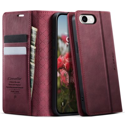 6601160940A-1 CASEME For iPhone 17e / iPhone 16e Case RFID Blocking Wallet Calf Texture Vegan Leather Flip Cover