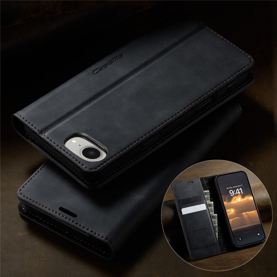 CASEME For iPhone 17e / iPhone 16e Case RFID Blocking Wallet Calf Texture Vegan Leather Flip Cover