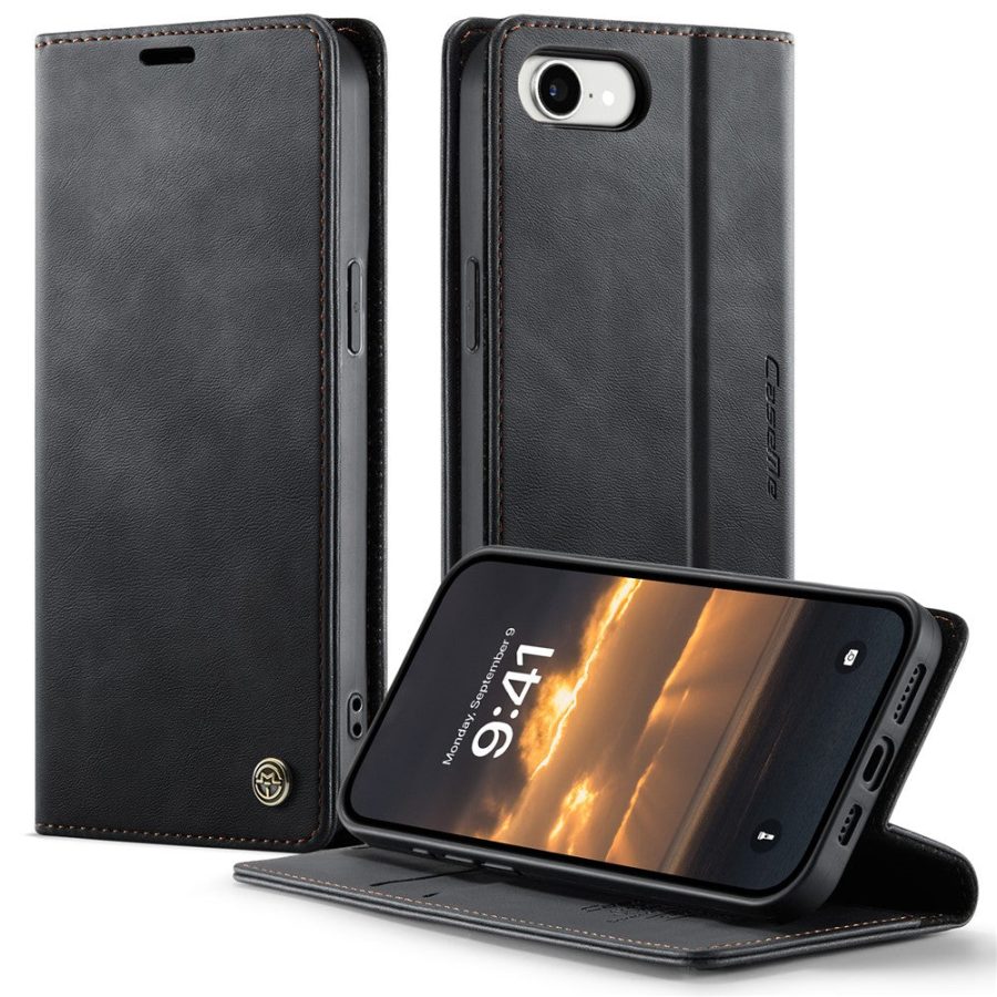 CASEME For iPhone 17e / iPhone 16e Case RFID Blocking Wallet Calf Texture Vegan Leather Flip Cover