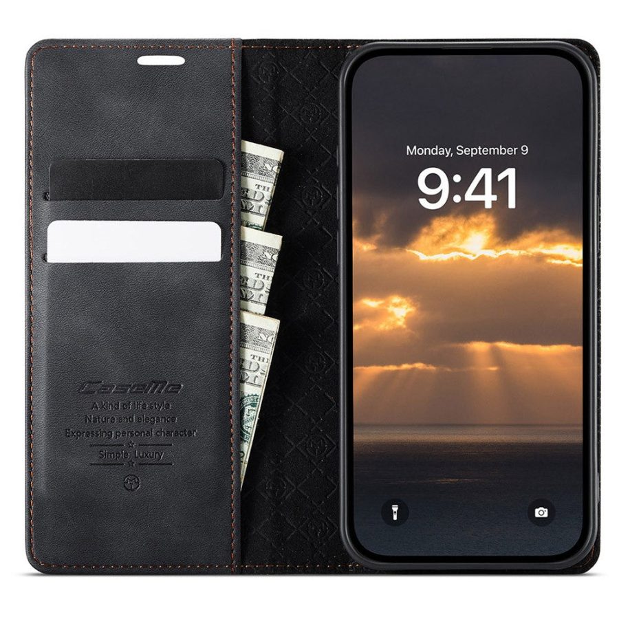 CASEME For iPhone 17e / iPhone 16e Case RFID Blocking Wallet Calf Texture Vegan Leather Flip Cover