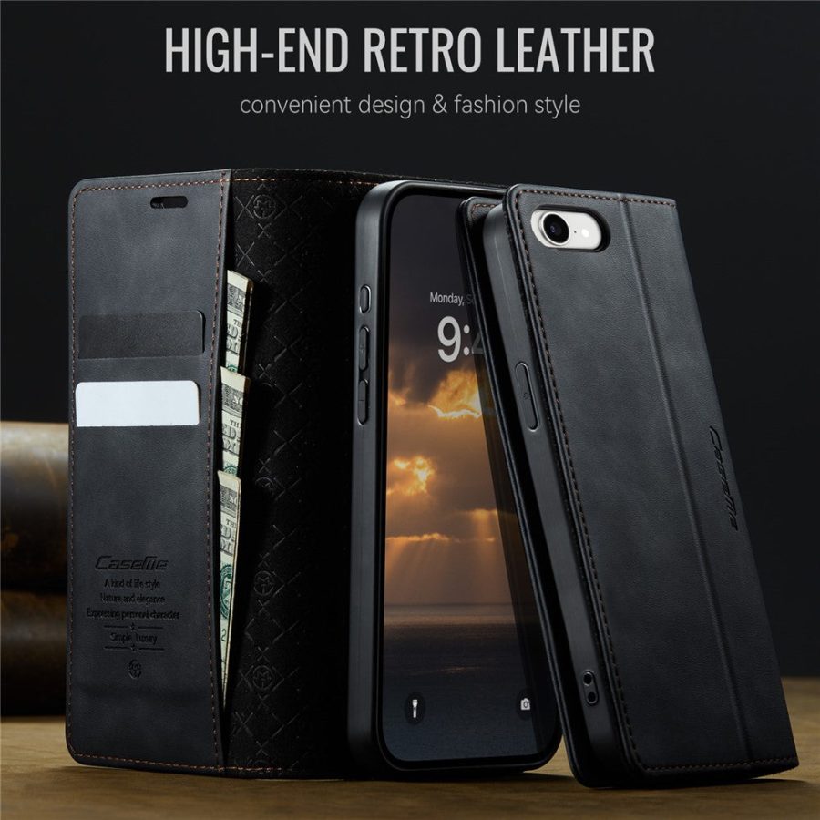 CASEME For iPhone 17e / iPhone 16e Case RFID Blocking Wallet Calf Texture Vegan Leather Flip Cover