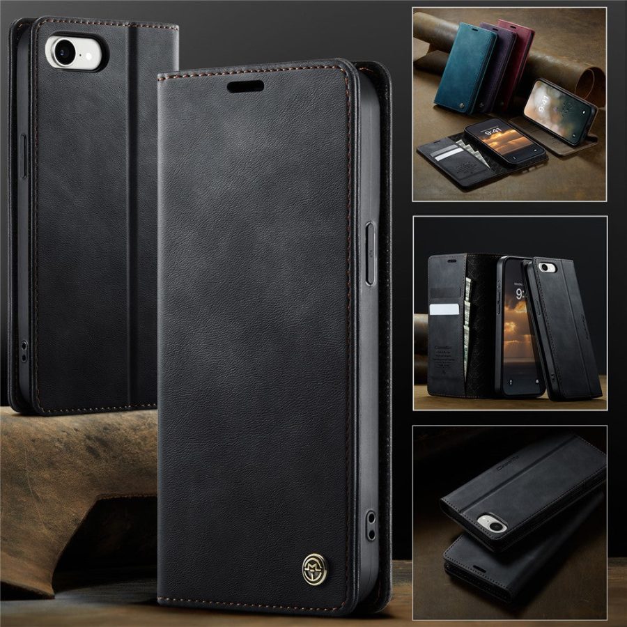 CASEME For iPhone 17e / iPhone 16e Case RFID Blocking Wallet Calf Texture Vegan Leather Flip Cover