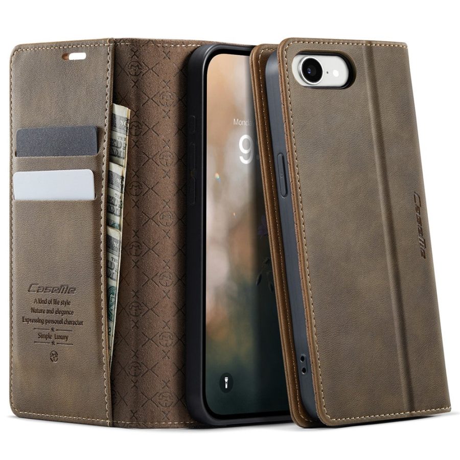 CASEME For iPhone 17e / iPhone 16e Case RFID Blocking Wallet Calf Texture Vegan Leather Flip Cover