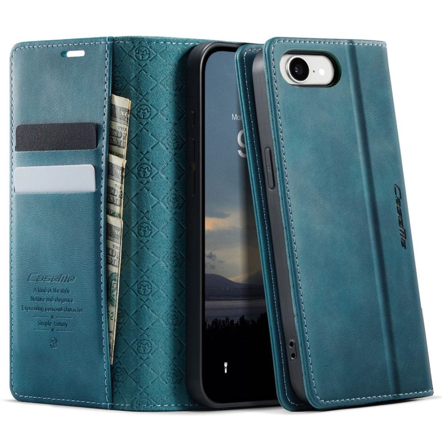 CASEME For iPhone 17e / iPhone 16e Case RFID Blocking Wallet Calf Texture Vegan Leather Flip Cover