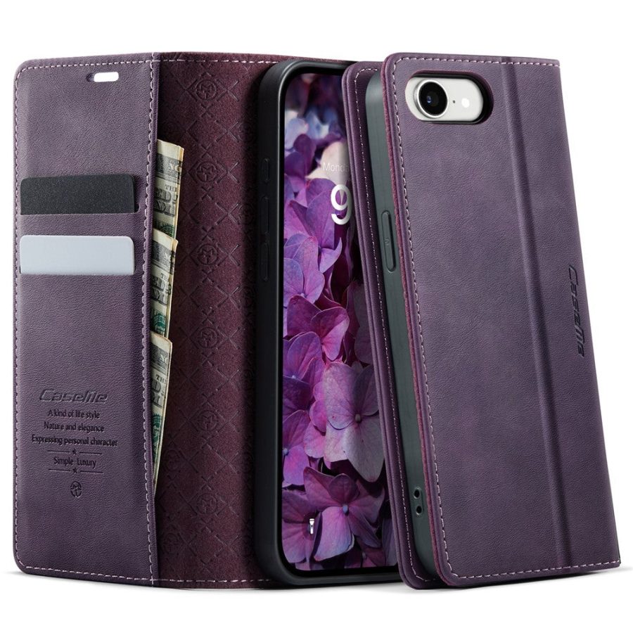 CASEME For iPhone 17e / iPhone 16e Case RFID Blocking Wallet Calf Texture Vegan Leather Flip Cover
