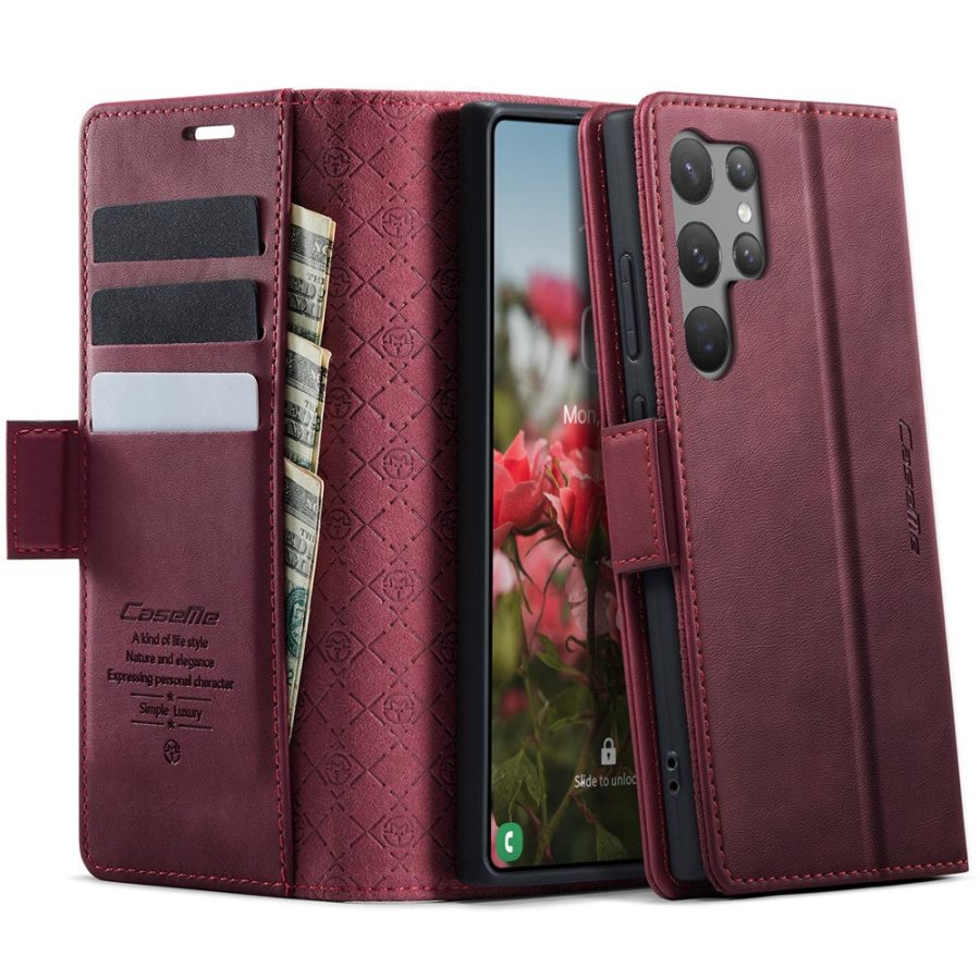 CASEME For Samsung Galaxy S23 Ultra Case RFID Blocking Wallet Calf Texture Vegan Leather Flip Cover