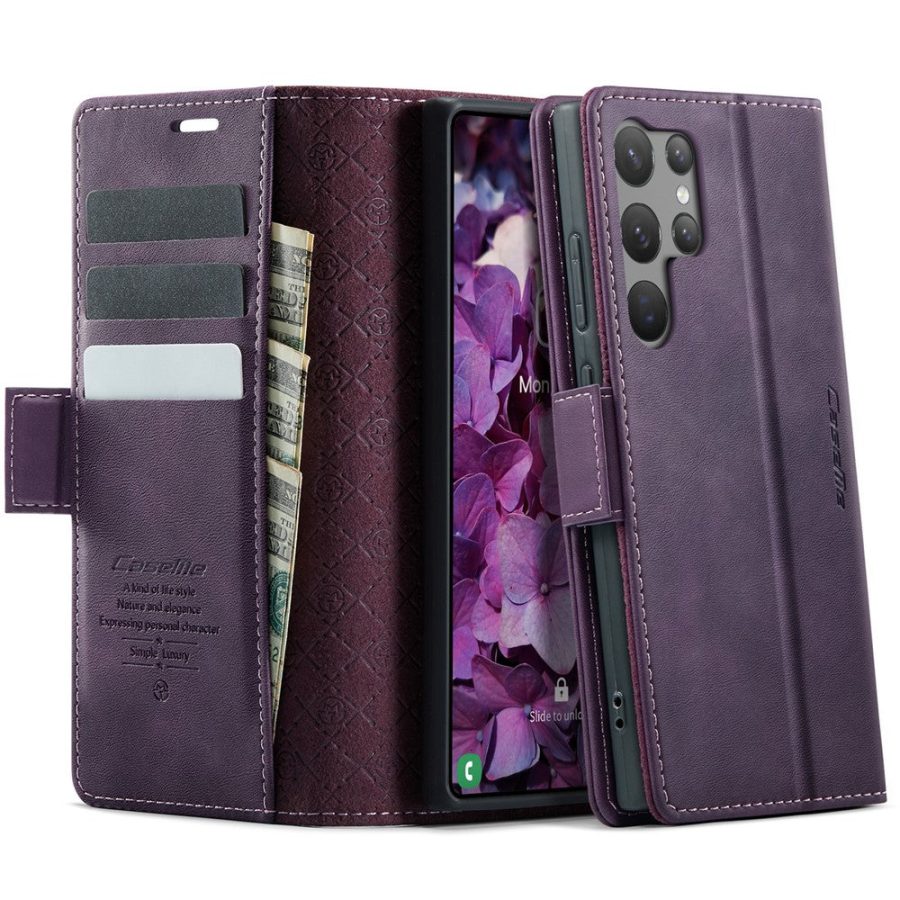 CASEME For Samsung Galaxy S23 Ultra Case RFID Blocking Wallet Calf Texture Vegan Leather Flip Cover