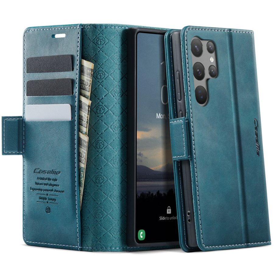 CASEME For Samsung Galaxy S23 Ultra Case RFID Blocking Wallet Calf Texture Vegan Leather Flip Cover