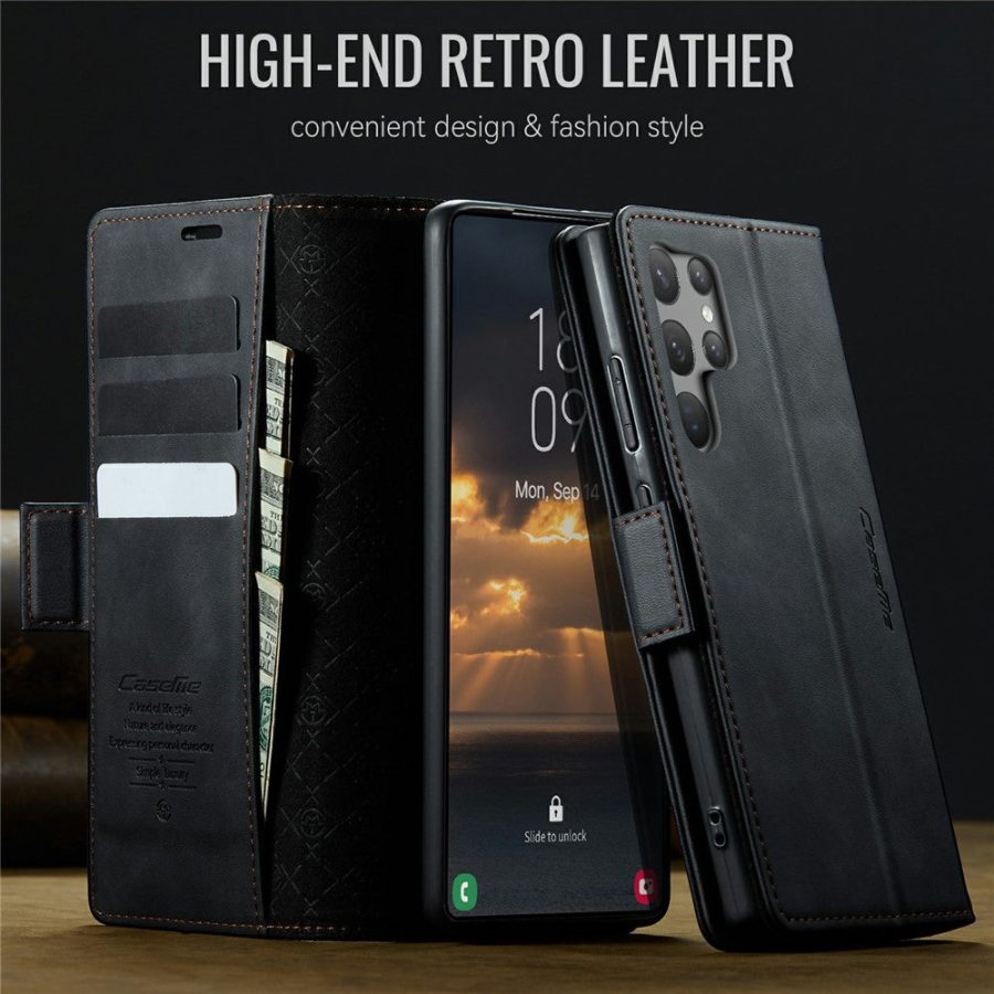 CASEME For Samsung Galaxy S23 Ultra Case RFID Blocking Wallet Calf Texture Vegan Leather Flip Cover