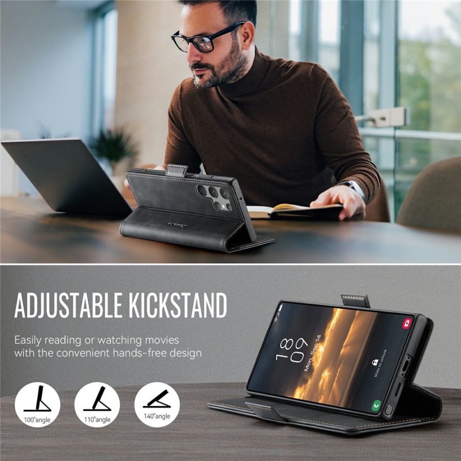 CASEME For Samsung Galaxy S23 Ultra Case RFID Blocking Wallet Calf Texture Vegan Leather Flip Cover