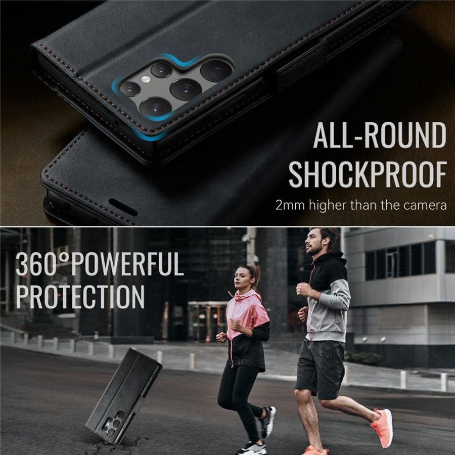 CASEME For Samsung Galaxy S23 Ultra Case RFID Blocking Wallet Calf Texture Vegan Leather Flip Cover