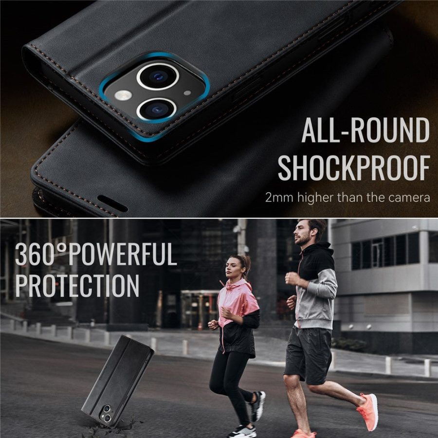 CASEME For iPhone 14 Case RFID Blocking Wallet Calf Texture Vegan Leather Flip Cover
