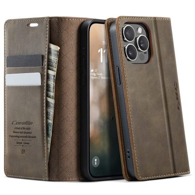 6601161297A-1 CASEME For iPhone 14 Pro Max Case RFID Blocking Wallet Calf Texture Vegan Leather Flip Cover