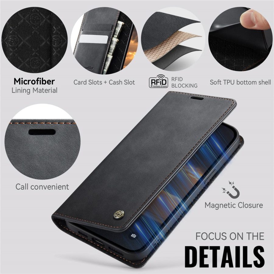 CASEME For iPhone 15 Plus Case RFID Blocking Wallet Calf Texture Vegan Leather Flip Cover