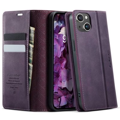 6601161299A-1 CASEME For iPhone 15 Case RFID Blocking Wallet Calf Texture Vegan Leather Flip Cover