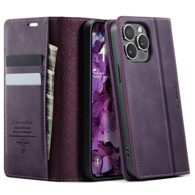 6601161301A-1 CASEME For iPhone 15 Pro Max Case RFID Blocking Wallet Calf Texture Vegan Leather Flip Cover