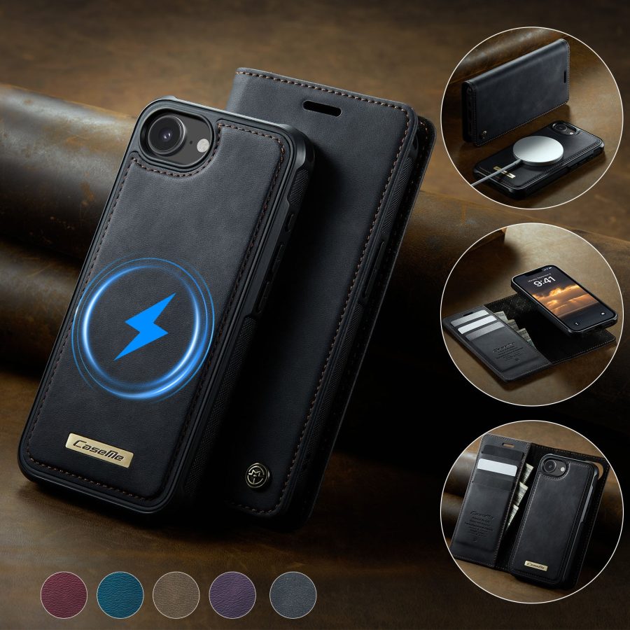 6601166406A-11 CASEME iPhone 17e / 16e Case 2-in-1 Detachable Wallet Vegan Leather Flip Cover - Compatible with MagSafe