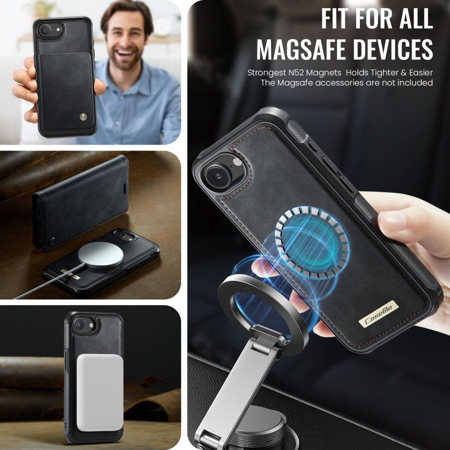 6601166406A-3 CASEME iPhone 17e / 16e Case 2-in-1 Detachable Wallet Vegan Leather Flip Cover - Compatible with MagSafe