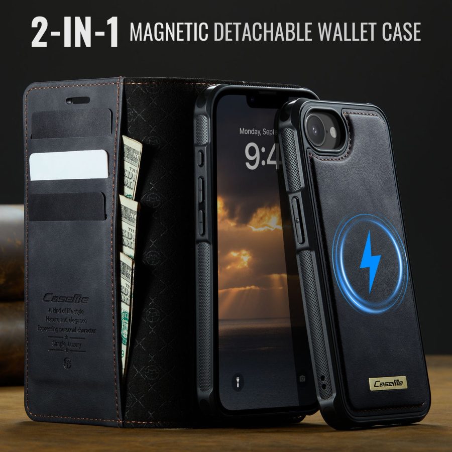 6601166406A-4 CASEME iPhone 17e / 16e Case 2-in-1 Detachable Wallet Vegan Leather Flip Cover - Compatible with MagSafe