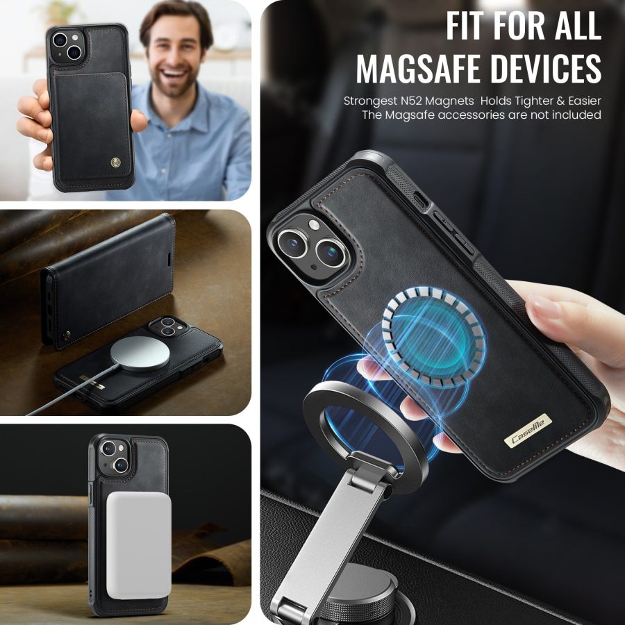 6601166408A-3 CASEME iPhone 15 Case 2-in-1 Detachable Wallet Vegan Leather Flip Cover - Compatible with MagSafe