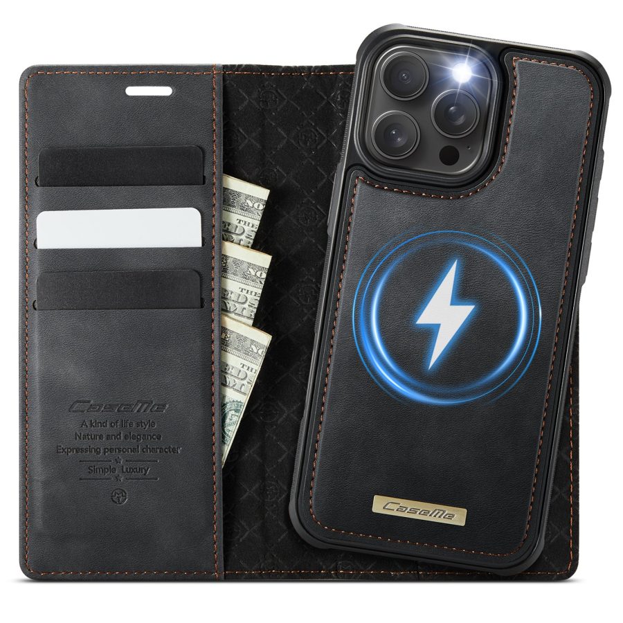6601166413A-1 CASEME iPhone 15 Pro Case 2-in-1 Detachable Wallet Vegan Leather Flip Cover - Compatible with MagSafe