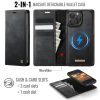 6601166413A-2 CASEME iPhone 15 Pro Case 2-in-1 Detachable Wallet Vegan Leather Flip Cover - Compatible with MagSafe