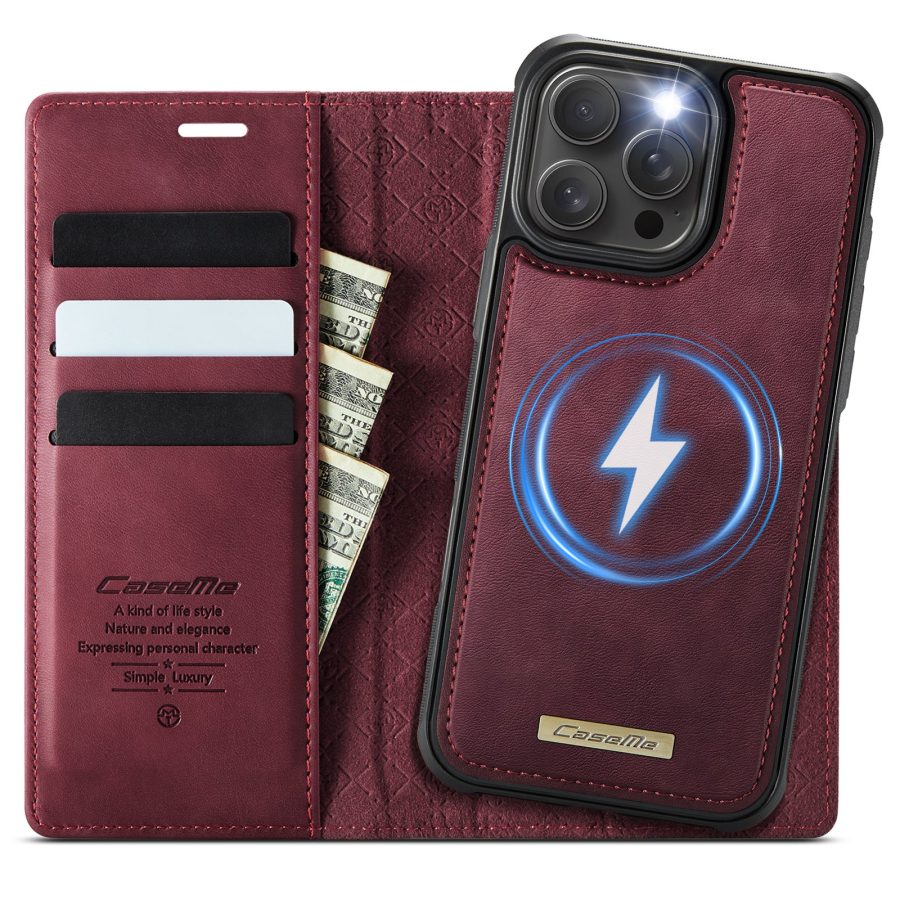 6601166413C-1 CASEME iPhone 15 Pro Case 2-in-1 Detachable Wallet Vegan Leather Flip Cover - Compatible with MagSafe