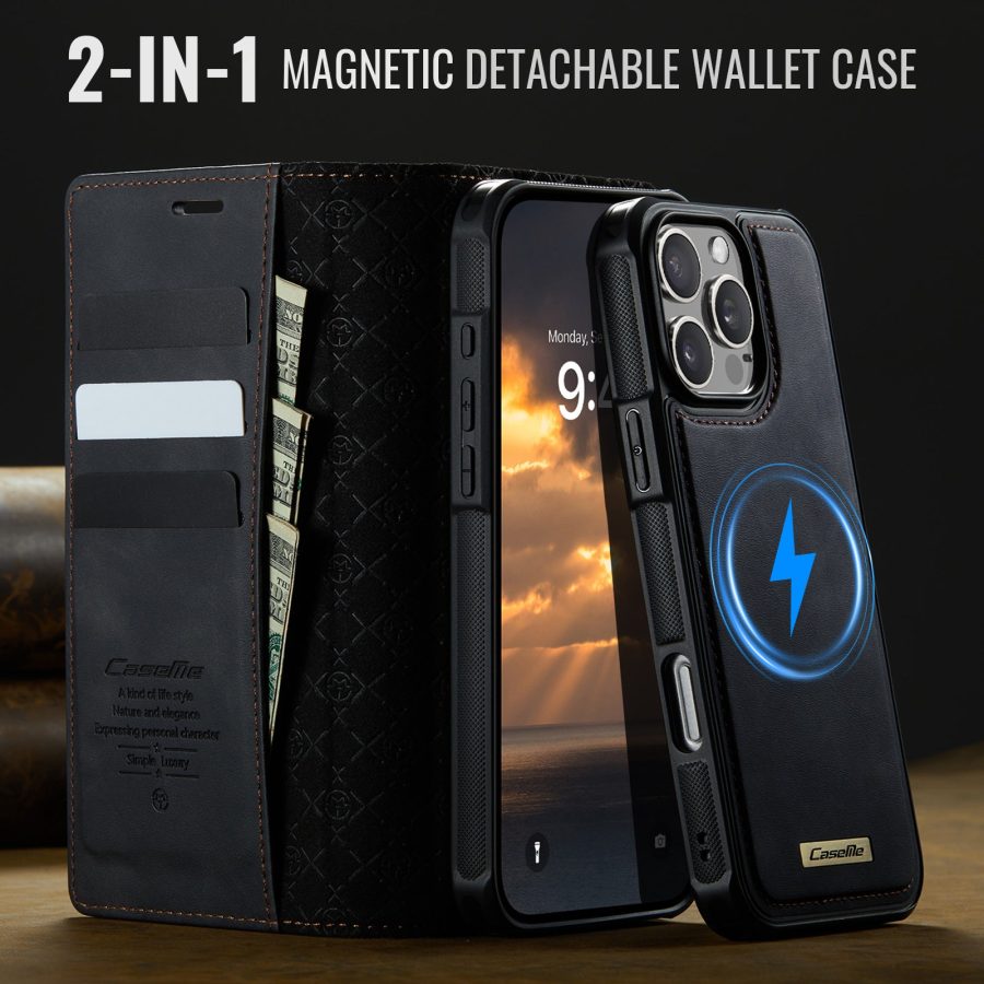 6601166482A-4 CASEME iPhone 16 Pro Case 2-in-1 Detachable Wallet Vegan Leather Flip Cover - Compatible with MagSafe